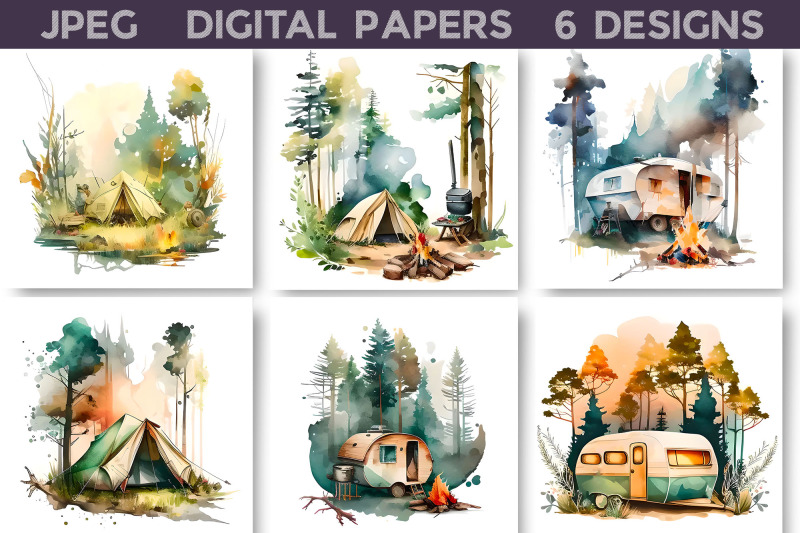 camping-digital-paper-camping-illustration-nbsp