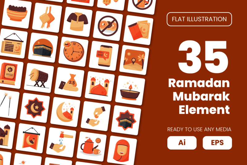 collection-of-ramadan-mubarak-element-in-flat-illustration