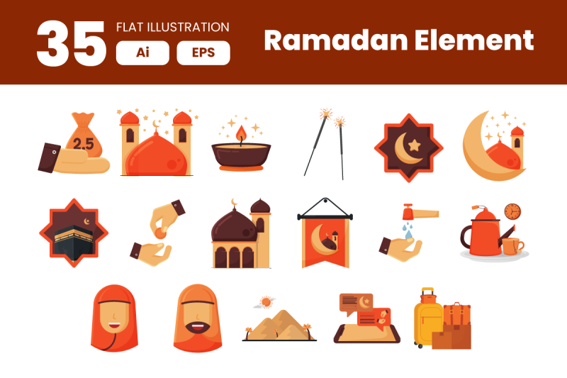 collection-of-ramadan-mubarak-element-in-flat-illustration