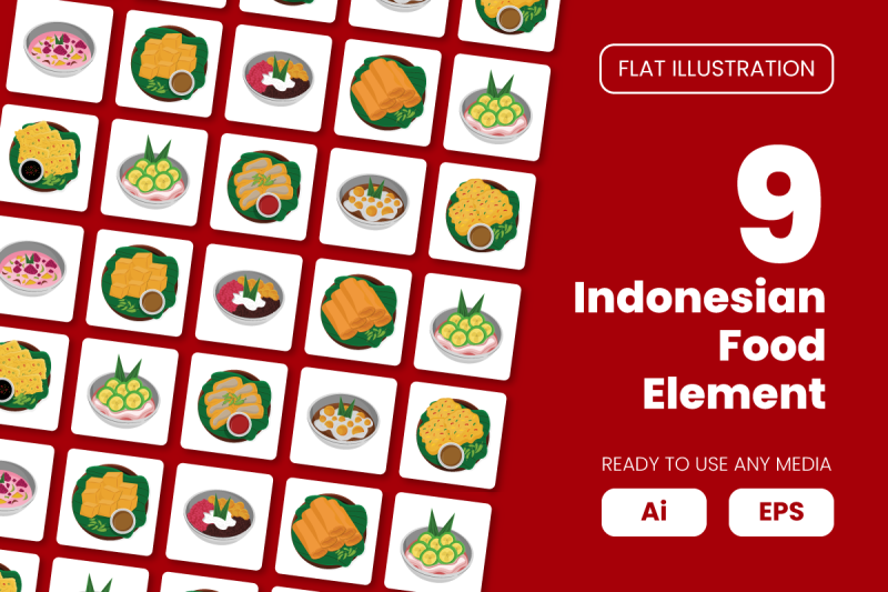 collection-of-indonesian-food-element-in-flat-illustration
