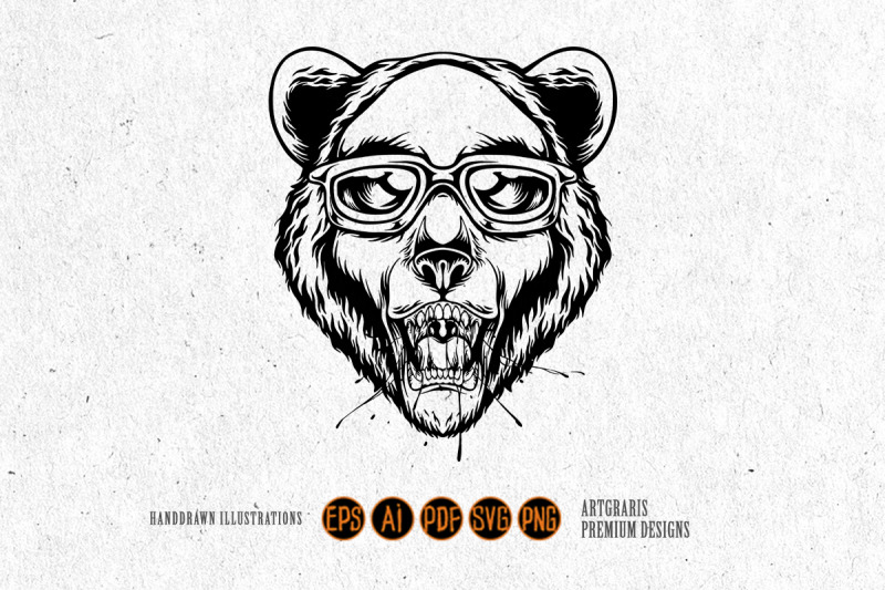 cute-bear-head-wearing-stylish-sunglasses-logo-illustrations-monochrom