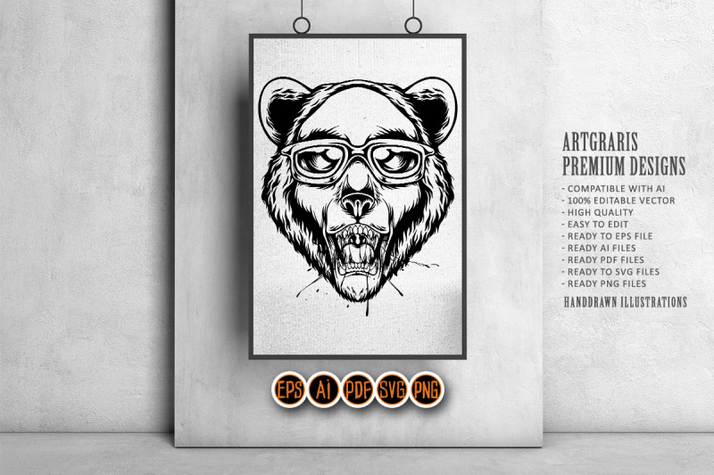 cute-bear-head-wearing-stylish-sunglasses-logo-illustrations-monochrom