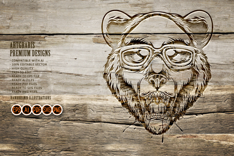 cute-bear-head-wearing-stylish-sunglasses-logo-illustrations-monochrom