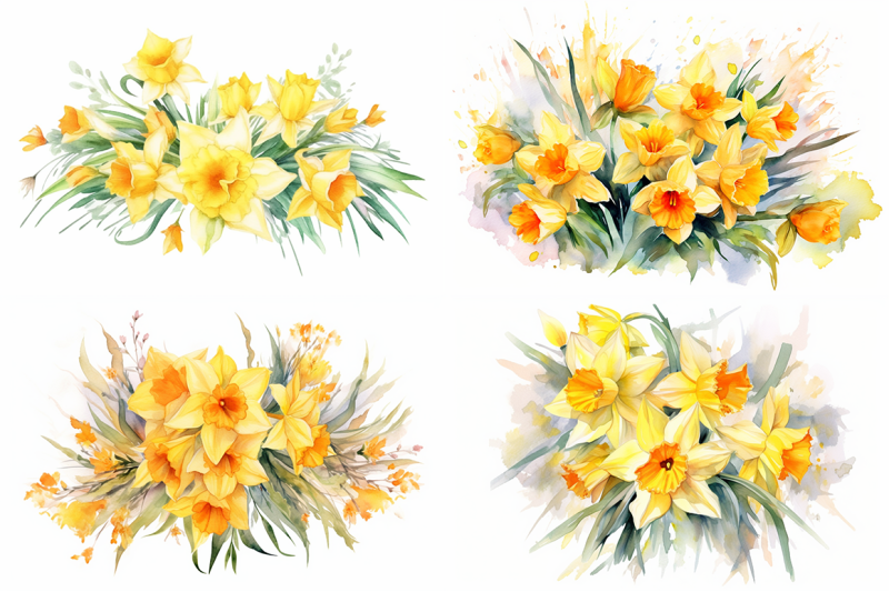 harmony-in-yellow-watercolor-daffodil-ensemble