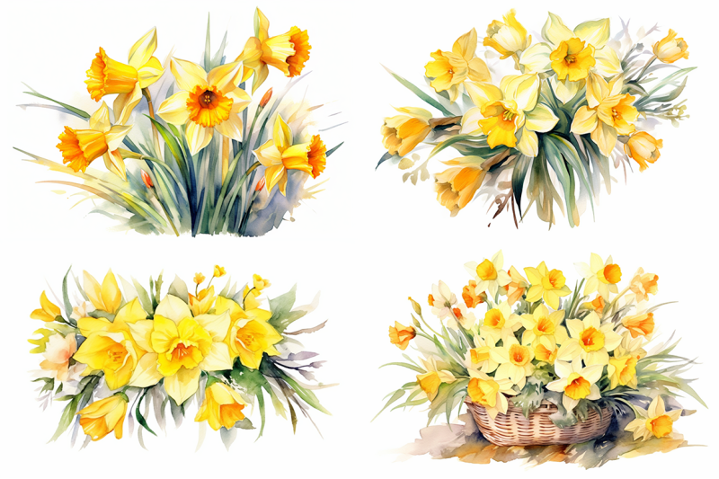 harmony-in-yellow-watercolor-daffodil-ensemble