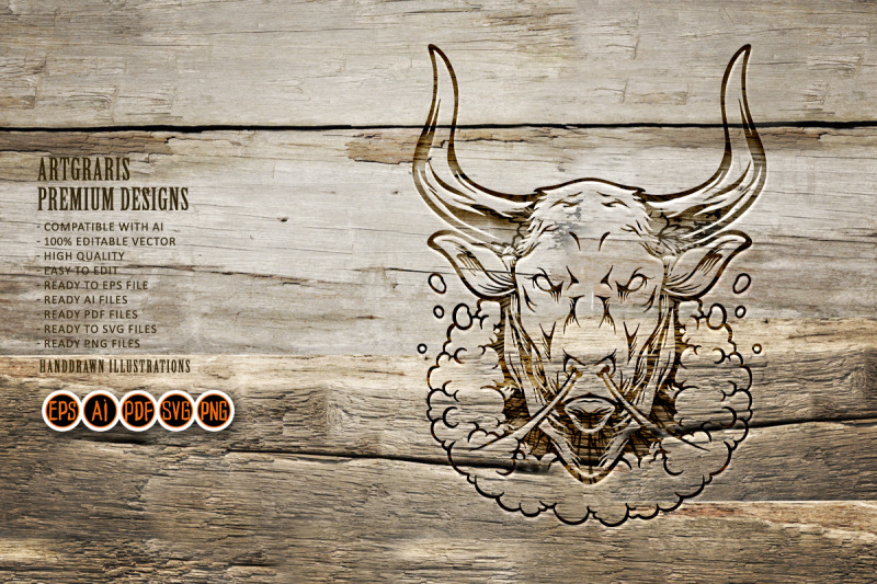 monster-bull-head-powerful-aura-logo-illustrations-silhouette