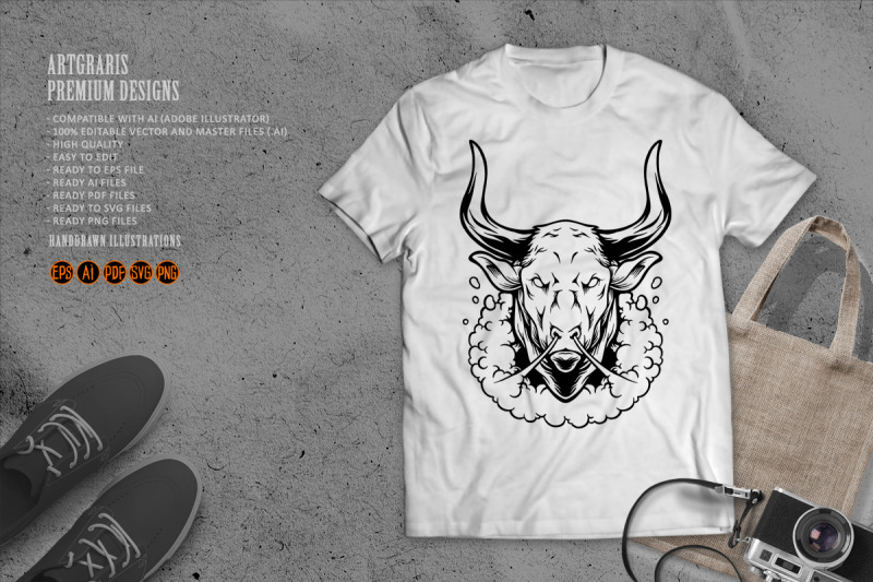 monster-bull-head-powerful-aura-logo-illustrations-silhouette