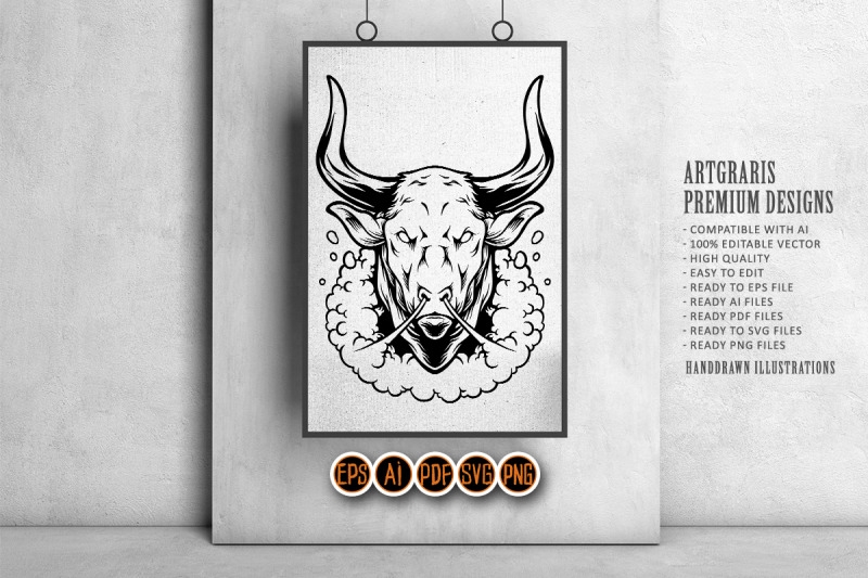 monster-bull-head-powerful-aura-logo-illustrations-silhouette