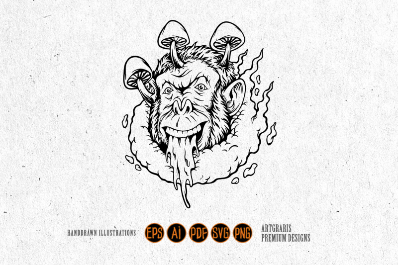 trippy-monkey-head-psychedelic-magic-mushrooms-logo-illustrations-mono