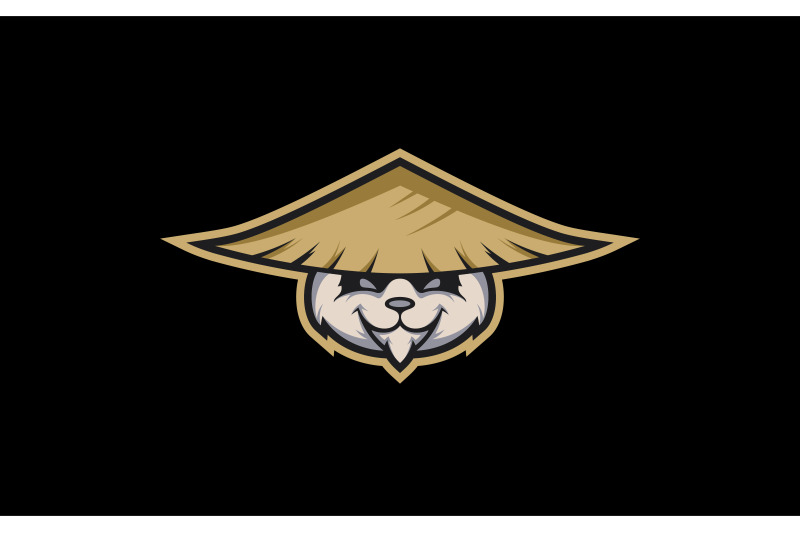 kung-fu-panda-head-with-grass-hat-mascot-logo-design-vector-template