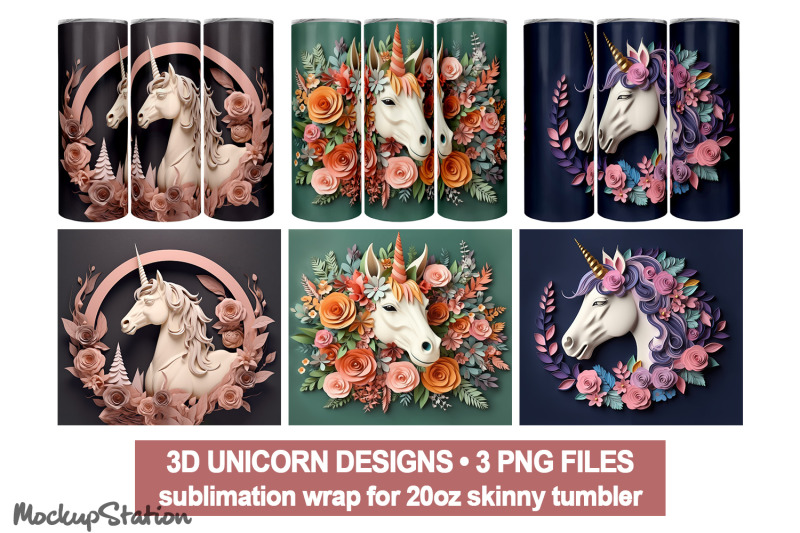 3d-unicorn-tumbler-wrap-png-bundle-sublimation-for-20oz-skinny
