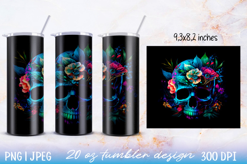 skinny-tumbler-wrap-illuminated-skull-with-flowers