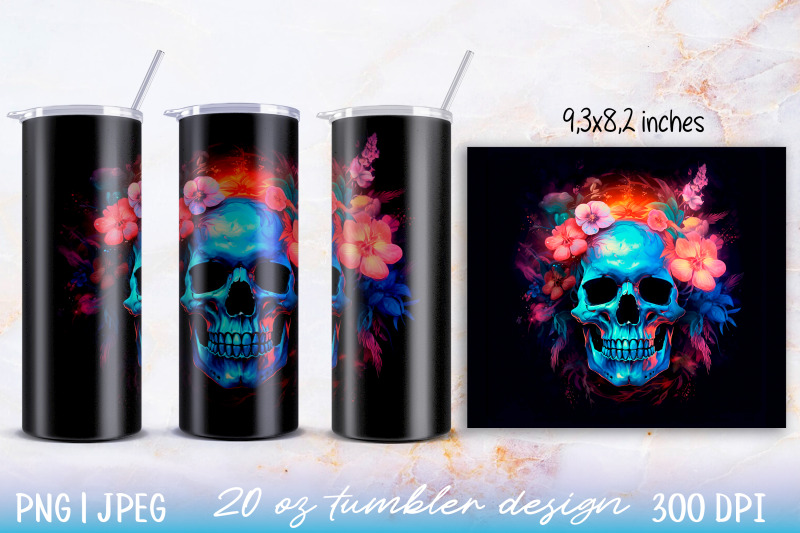 skinny-tumbler-wrap-illuminated-skull-with-flowers