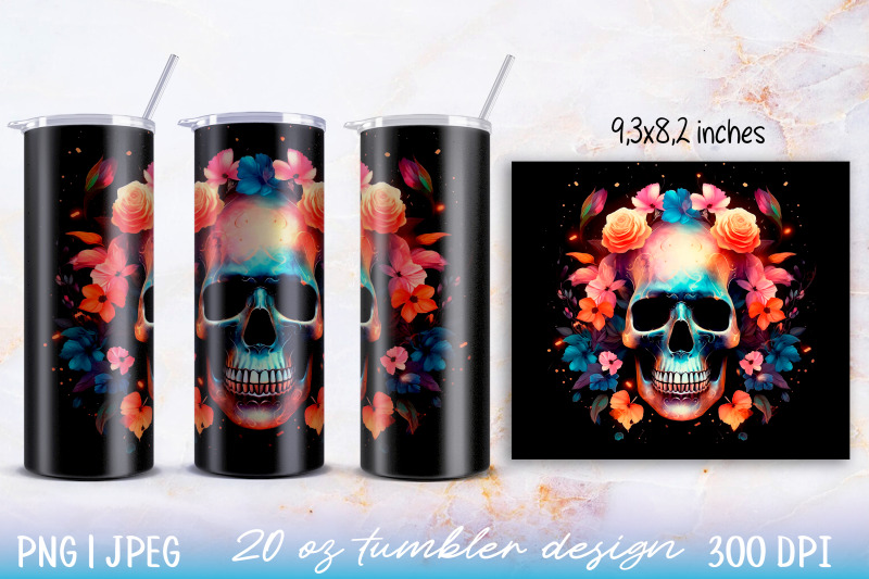 skinny-tumbler-wrap-illuminated-skull-with-flowers