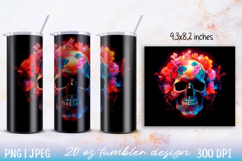 skinny-tumbler-wrap-illuminated-skull-with-flowers