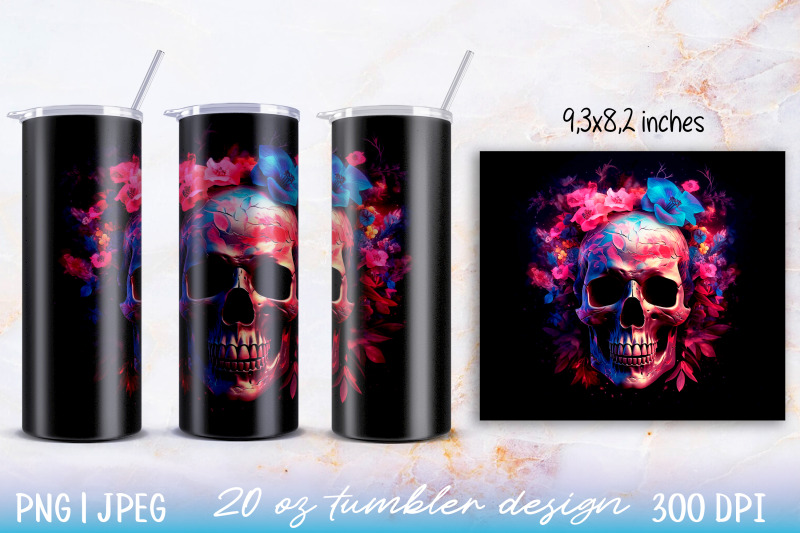 skinny-tumbler-wrap-illuminated-skull-with-flowers