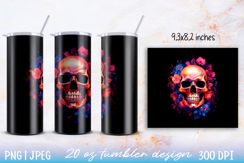 skinny-tumbler-wrap-illuminated-skull-with-flowers