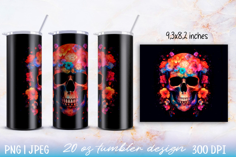 skinny-tumbler-wrap-illuminated-skull-with-flowers