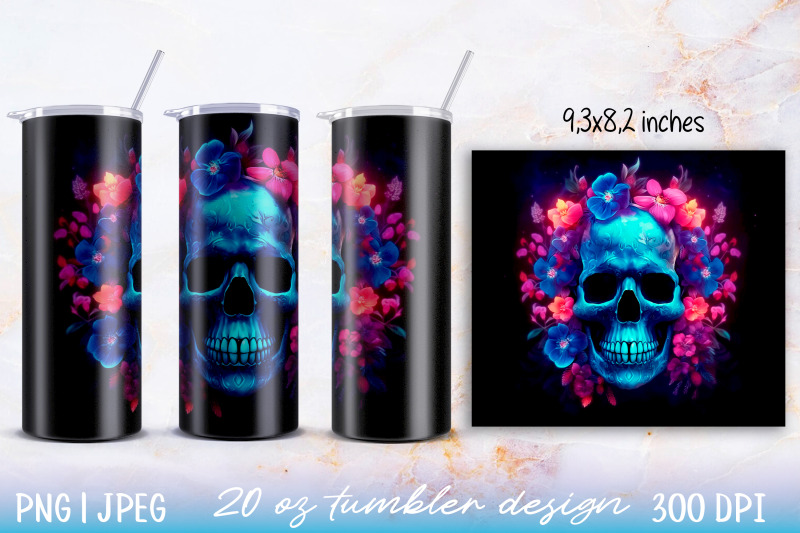 12-skinny-tumbler-wrap-illuminated-skull-with-flowers