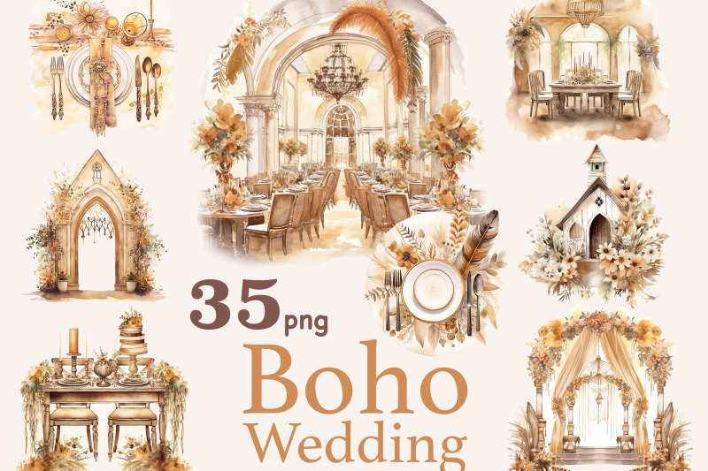 boho-wedding-scenes-clipart-digital-party-wedding-graphics