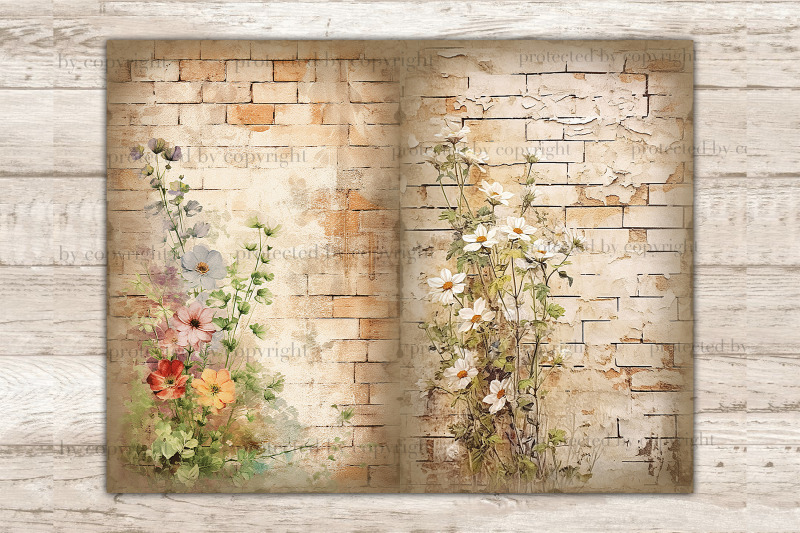 flower-junk-journal-pages-brick-wall-paper
