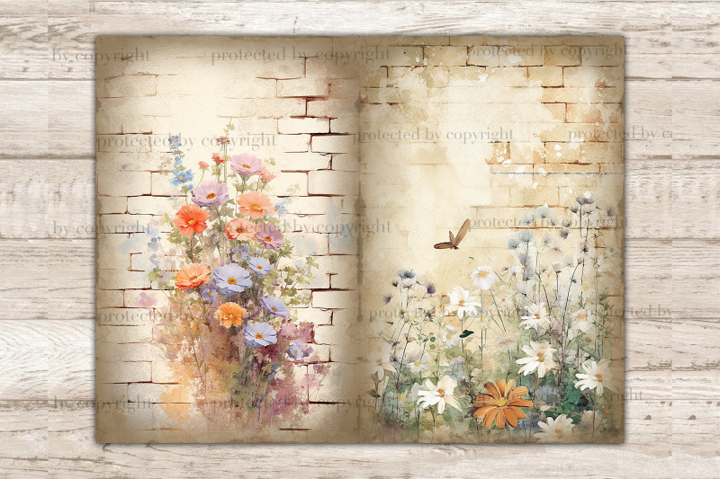 flower-junk-journal-pages-brick-wall-paper