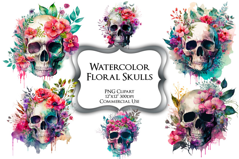 watercolor-floral-skulls-png-clipart