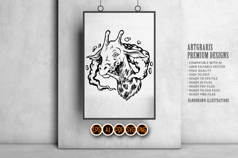 cute-playful-giraffe-head-smoking-cannabis-logo-illustrations-monochro