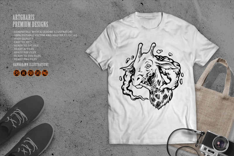 cute-playful-giraffe-head-smoking-cannabis-logo-illustrations-monochro