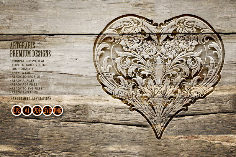 luxury-classic-petal-heart-shape-flourish-ornament-illustrations-silho