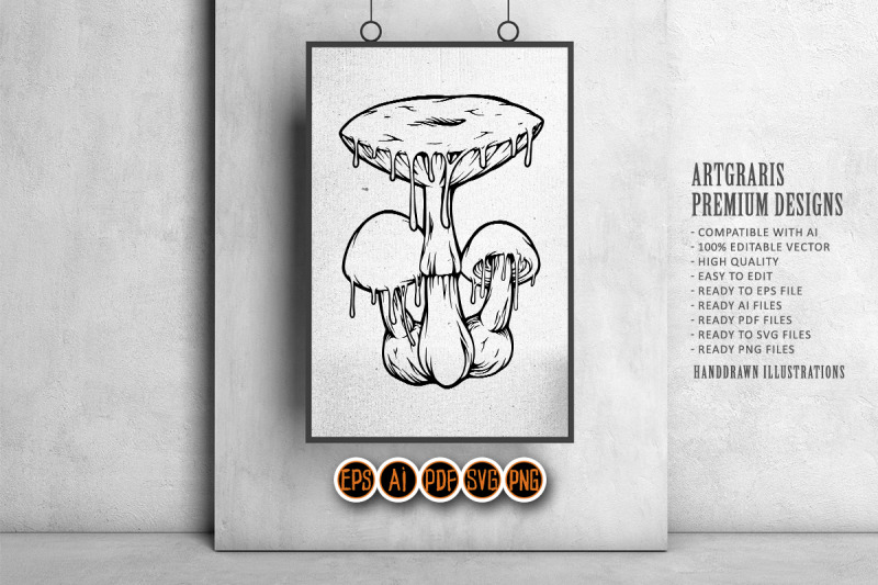 dripping-trippy-magic-mushrooms-psychedelic-illustrations-outline