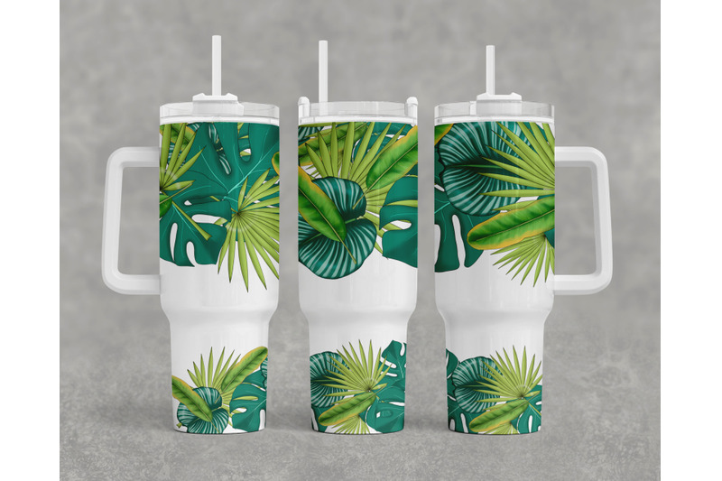 tropical-leaves-png-40oz-quencher-tumbler-wrap-png