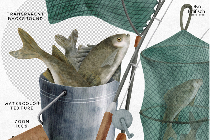 watercolor-fishing-clipart-fishing-net-and-fish-composition