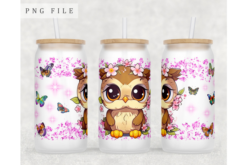 baby-owl-libbey-glass-can-wrap-16oz-glass-can-sublimation-design