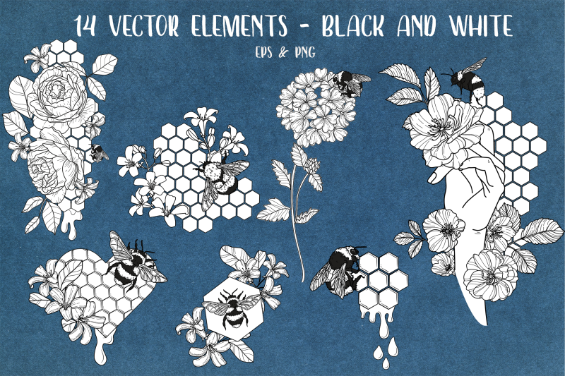 spring-flower-bees-clipart-vectors-design-illustration-bee-set