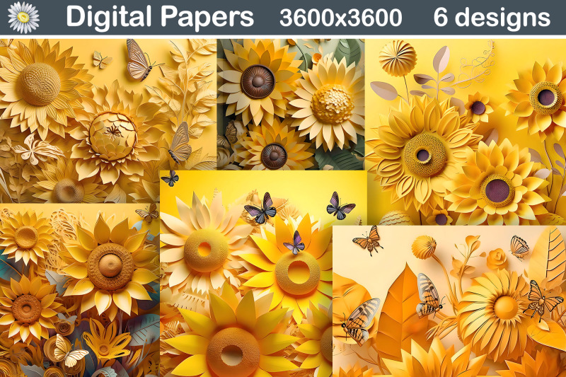 sunflowers-3d-background-sunflowers-digital-paper