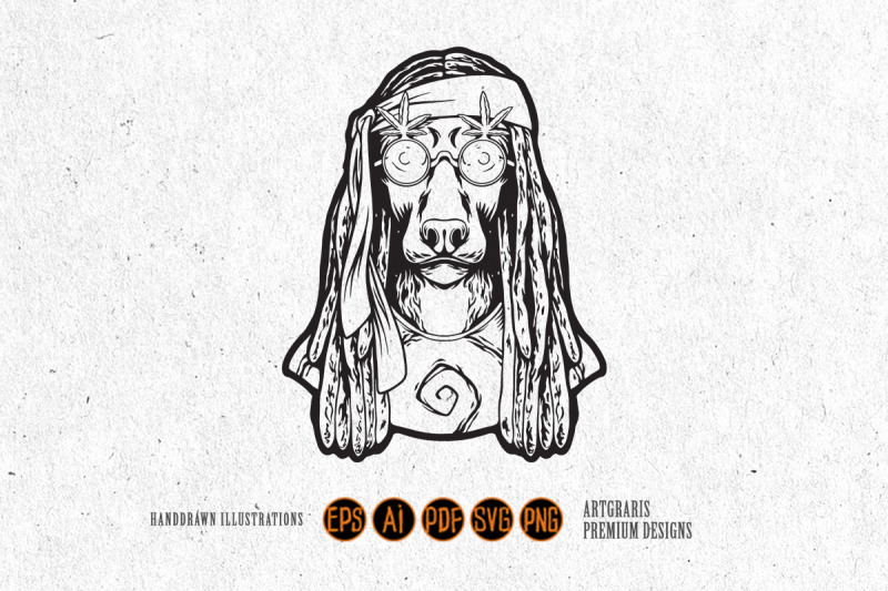 cute-hippie-dog-head-dreadlock-hair-logo-illustrations-silhouette