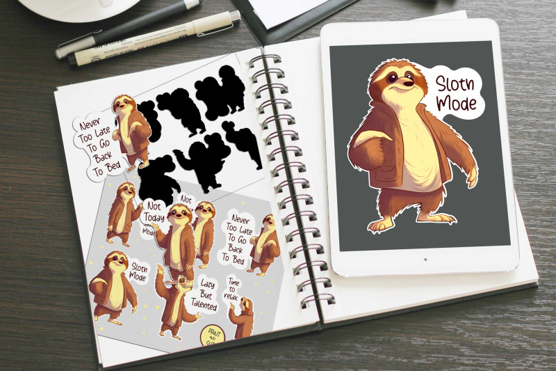 cute-sloth-cartoons-printable-stickers-cricut-design
