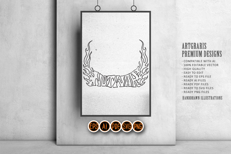 not-war-typeface-word-flaming-letter-effect-illustrations-monochrome