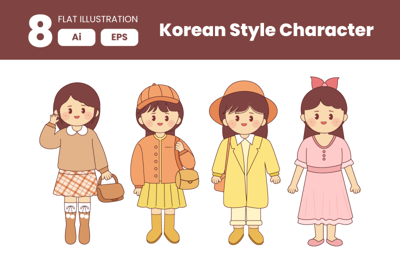 collection-of-korean-style-character-element-in-flat-illustration