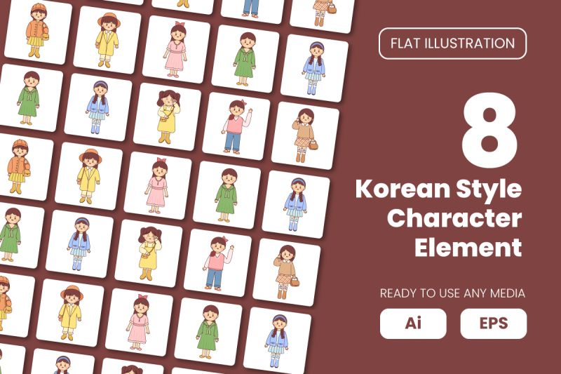 collection-of-korean-style-character-element-in-flat-illustration