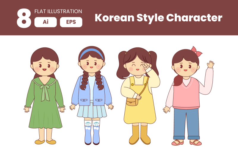 collection-of-korean-style-character-element-in-flat-illustration