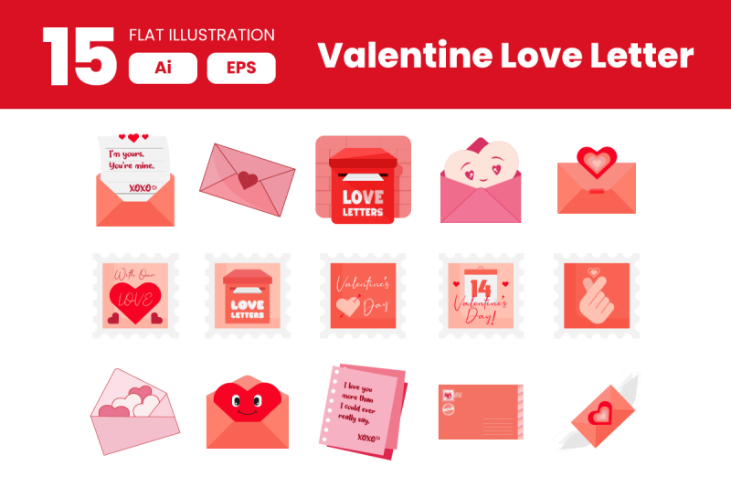 collection-of-valentine-love-letter-element-in-flat-illustration