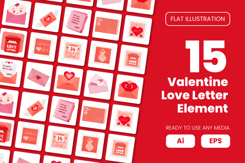 collection-of-valentine-love-letter-element-in-flat-illustration