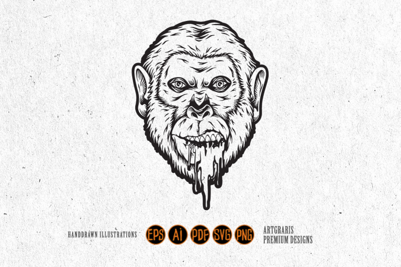 melting-trippy-monkey-head-logo-illustrations-silhouette