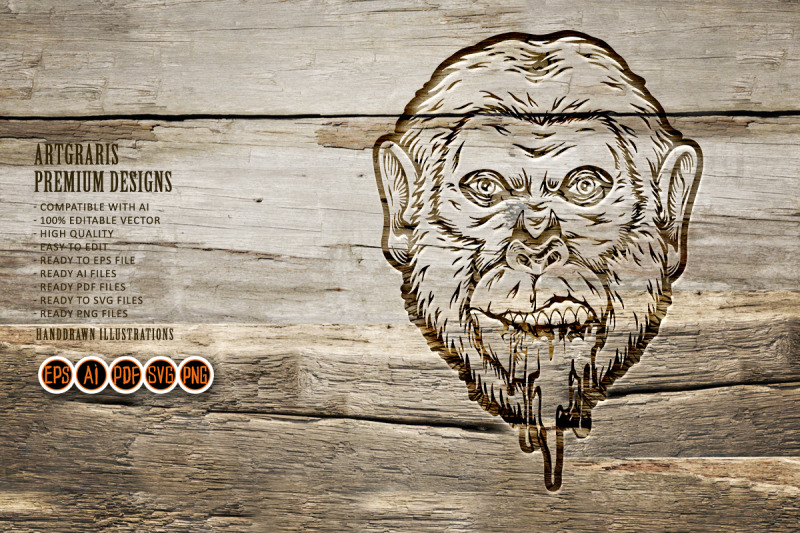 melting-trippy-monkey-head-logo-illustrations-silhouette