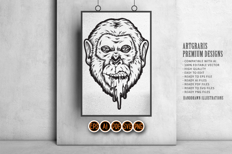 melting-trippy-monkey-head-logo-illustrations-silhouette