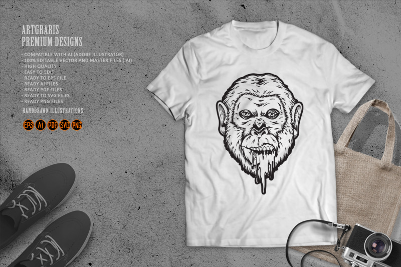 melting-trippy-monkey-head-logo-illustrations-silhouette