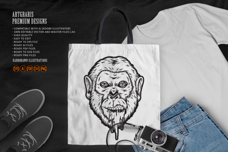 melting-trippy-monkey-head-logo-illustrations-silhouette