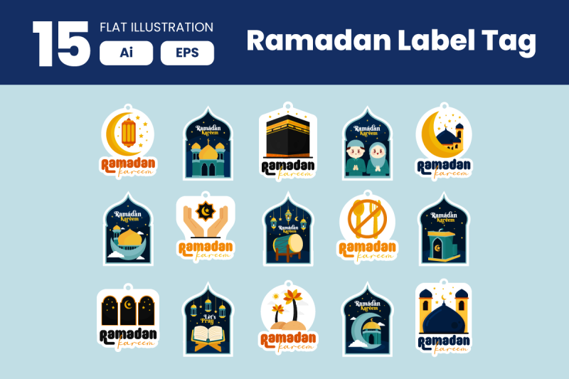 collection-of-ramadan-sticker-label-element-in-flat-illustration